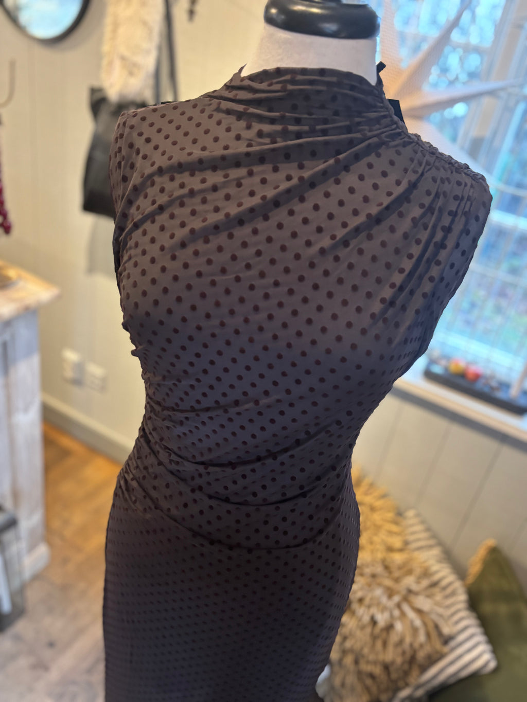 Mesh Bdress w DOTS - Brown