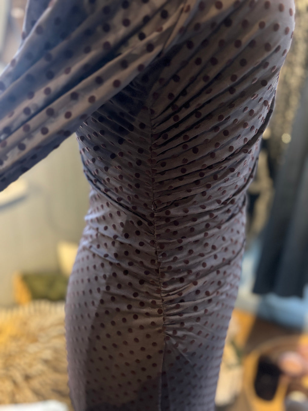 Mesh Bdress w DOTS - Brown